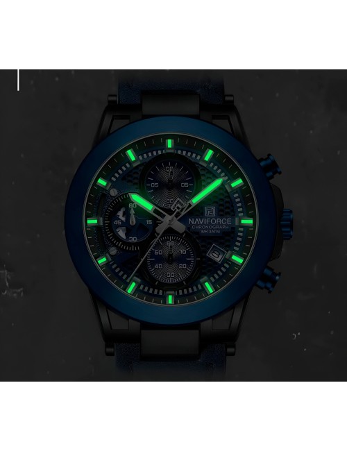 Reloj Naviforce Casual Nf8073 Crono Hombre Cuero + Estuche