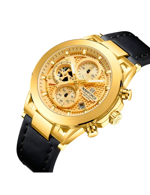 Reloj Naviforce Casual Nf8073 Crono Hombre Cuero + Estuche