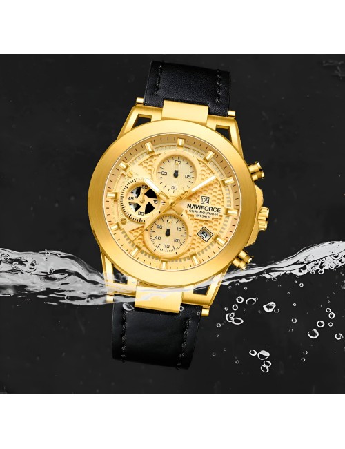 Reloj Naviforce Casual Nf8073 Crono Hombre Cuero + Estuche