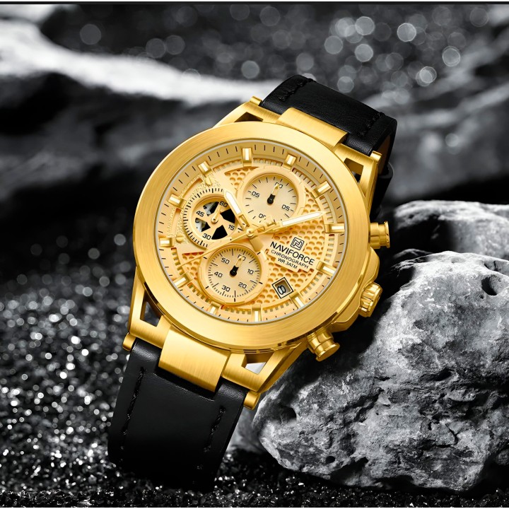 Reloj Naviforce Casual Nf8073 Crono Hombre Cuero + Estuche