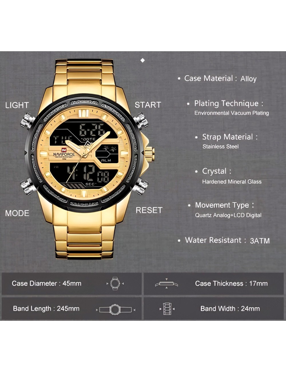 Reloj Naviforce Casual Nf9138s Crono Hombre Acero+ Estuche