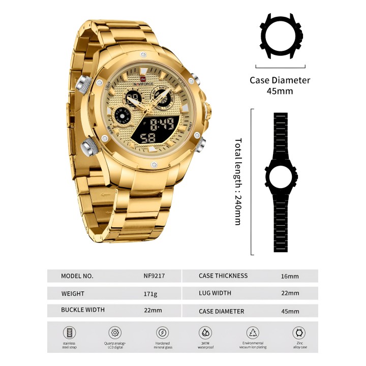 Reloj Naviforce Casual Nf9217 Crono Hombre Acero+ Estuche