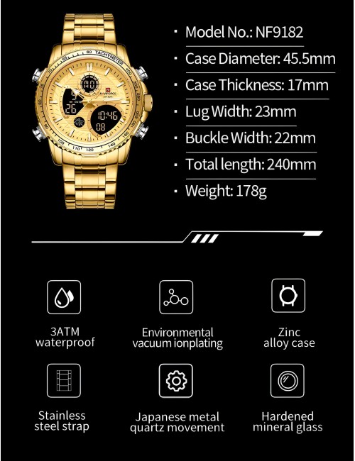 Reloj Naviforce Casual Nf9182 Crono Hombre Acero+ Estuche