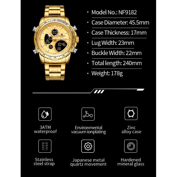 Reloj Naviforce Casual Nf9182 Crono Hombre Acero+ Estuche