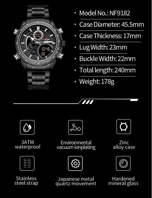 Reloj Naviforce Casual Nf9182 Crono Hombre Acero+ Estuche
