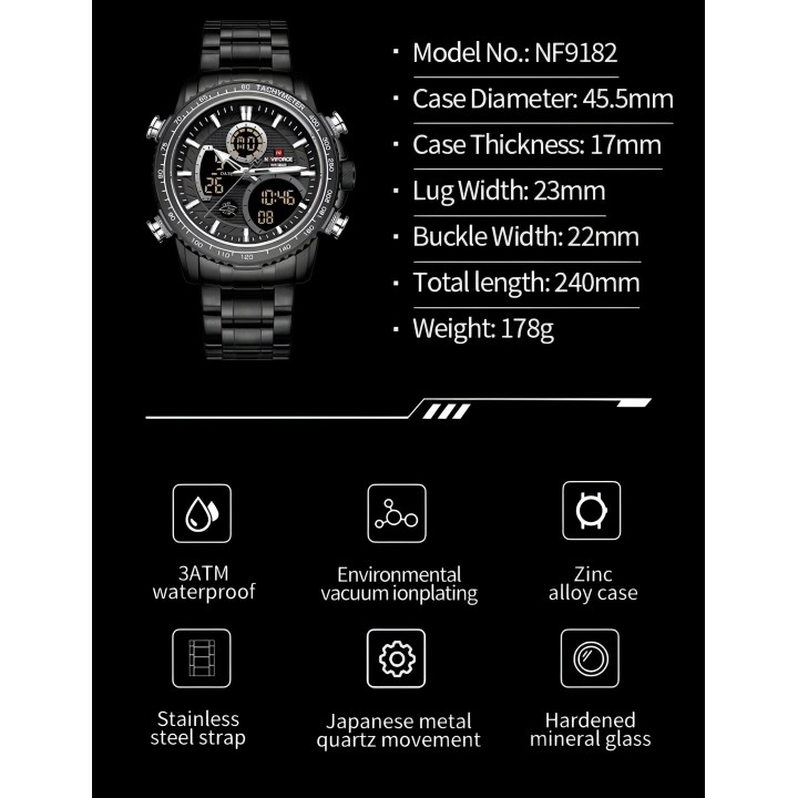 Reloj Naviforce Casual Nf9182 Crono Hombre Acero+ Estuche
