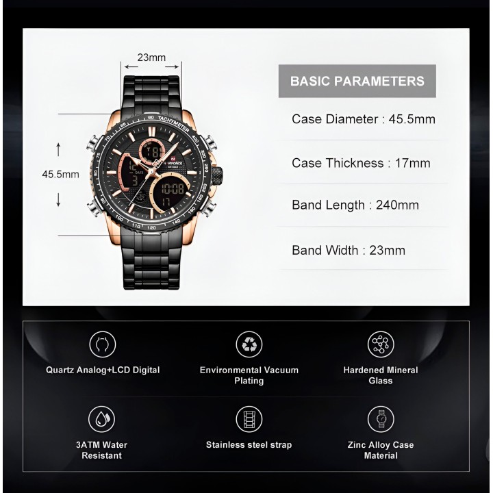 Reloj Naviforce Casual Nf9182 Crono Hombre Acero+ Estuche