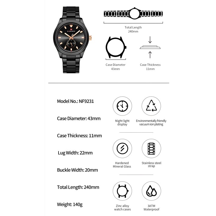 Reloj Naviforce Casual Nf9231 Crono Hombre Acero+ Estuche