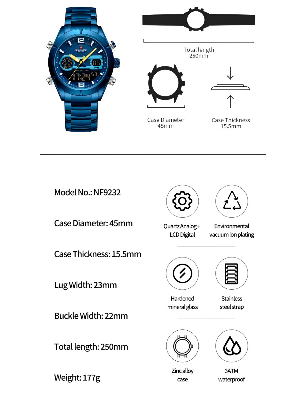 Reloj Naviforce Casual Nf9232 Crono Hombre Acero+ Estuche