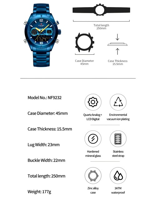 Reloj Naviforce Casual Nf9232 Crono Hombre Acero+ Estuche