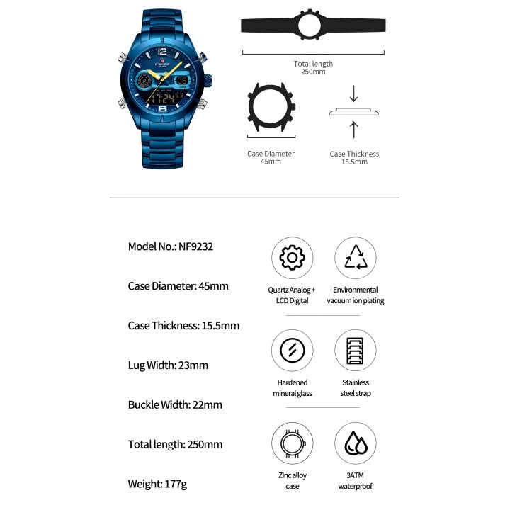 Reloj Naviforce Casual Nf9232 Crono Hombre Acero+ Estuche