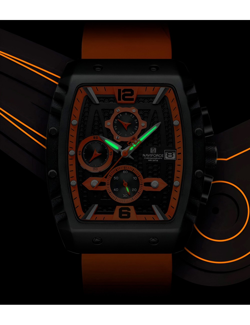 Reloj Naviforce Casual Nf8025 Crono Hombre Goma + Estuche