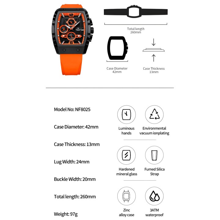 Reloj Naviforce Casual Nf8025 Crono Hombre Goma + Estuche