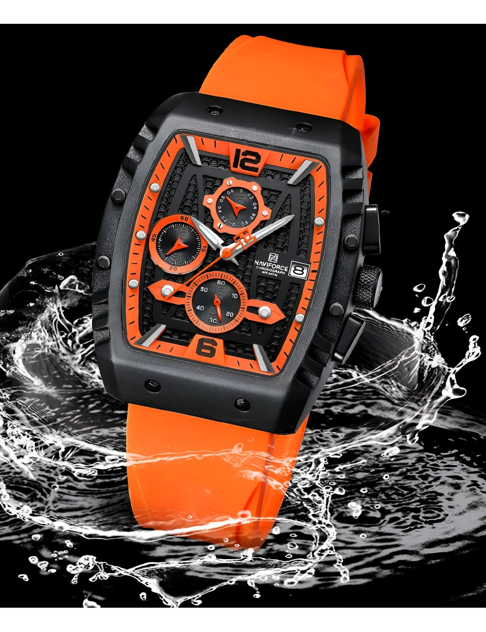 Reloj Naviforce Casual Nf8025 Crono Hombre Goma + Estuche