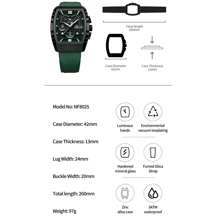 Reloj Naviforce Casual Nf8025 Crono Hombre Goma + Estuche