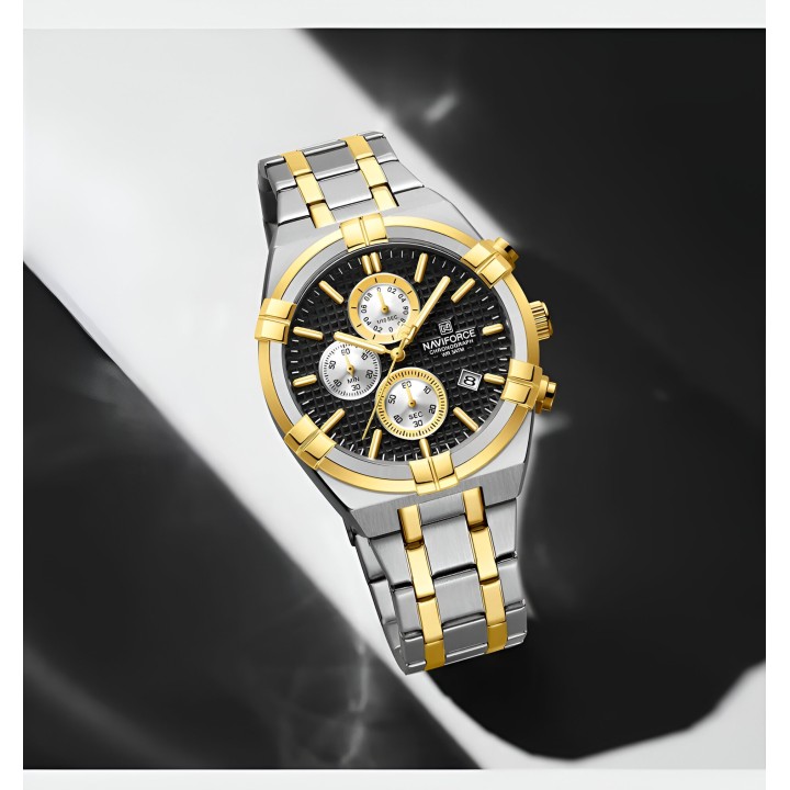 Reloj Naviforce Casual Nf8042 Crono Hombre Acero + Estuche