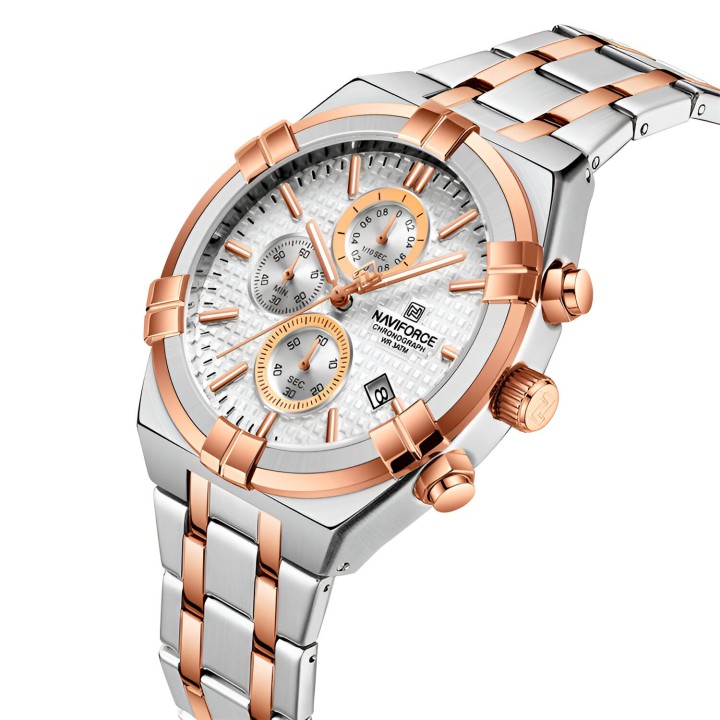 Reloj Naviforce Casual Nf8042 Crono Hombre Acero + Estuche