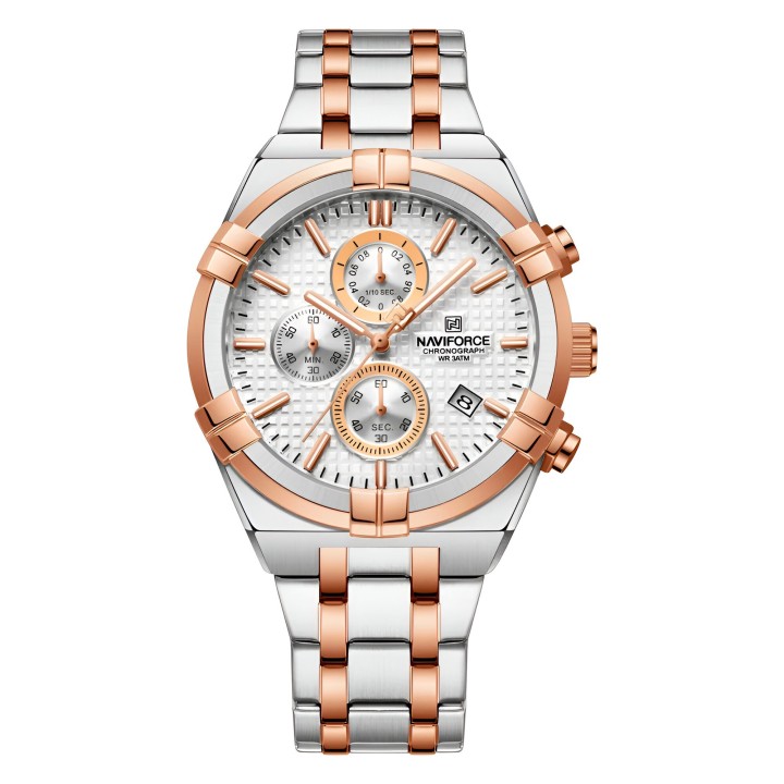 Reloj Naviforce Casual Nf8042 Crono Hombre Acero + Estuche