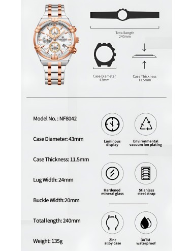 Reloj Naviforce Casual Nf8042 Crono Hombre Acero + Estuche
