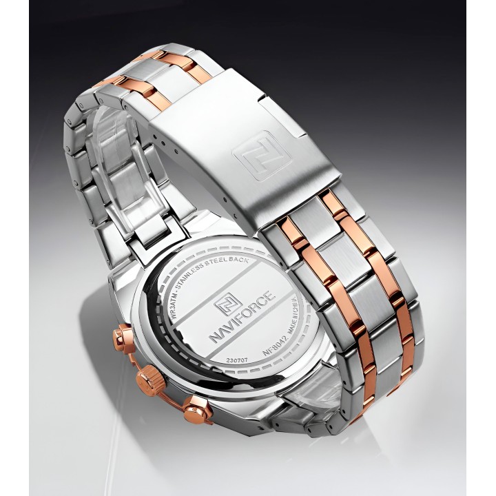 Reloj Naviforce Casual Nf8042 Crono Hombre Acero + Estuche