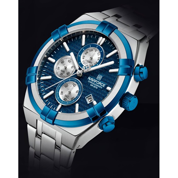 Reloj Naviforce Casual Nf8042 Crono Hombre Acero + Estuche