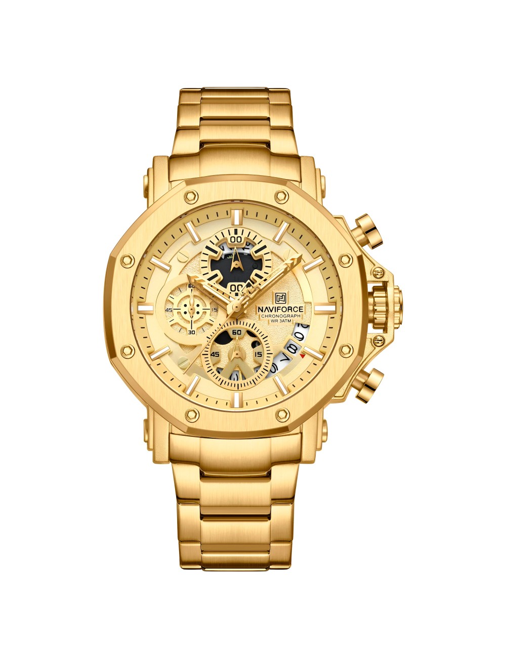 Reloj Naviforce Casual Nf8065 Crono Hombre Acero + Estuche