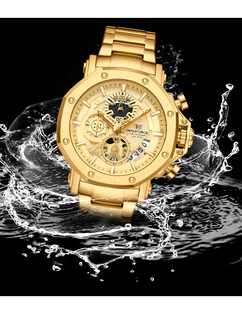 Reloj Naviforce Casual Nf8065 Crono Hombre Acero + Estuche