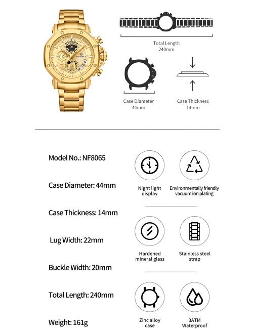 Reloj Naviforce Casual Nf8065 Crono Hombre Acero + Estuche