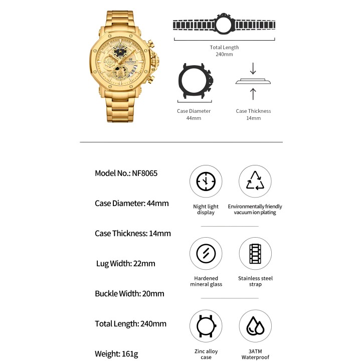 Reloj Naviforce Casual Nf8065 Crono Hombre Acero + Estuche