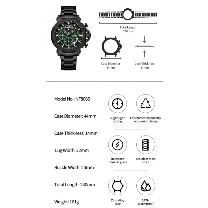 Reloj Naviforce Casual Nf8065 Crono Hombre Acero + Estuche