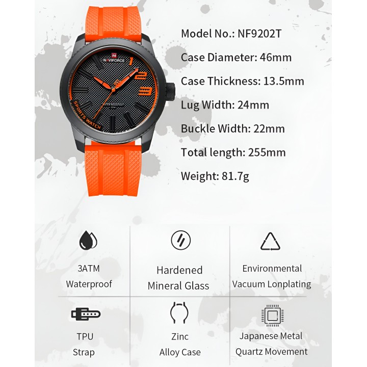 Reloj Naviforce Casual Nf9202t Crono Hombre Goma + Estuche