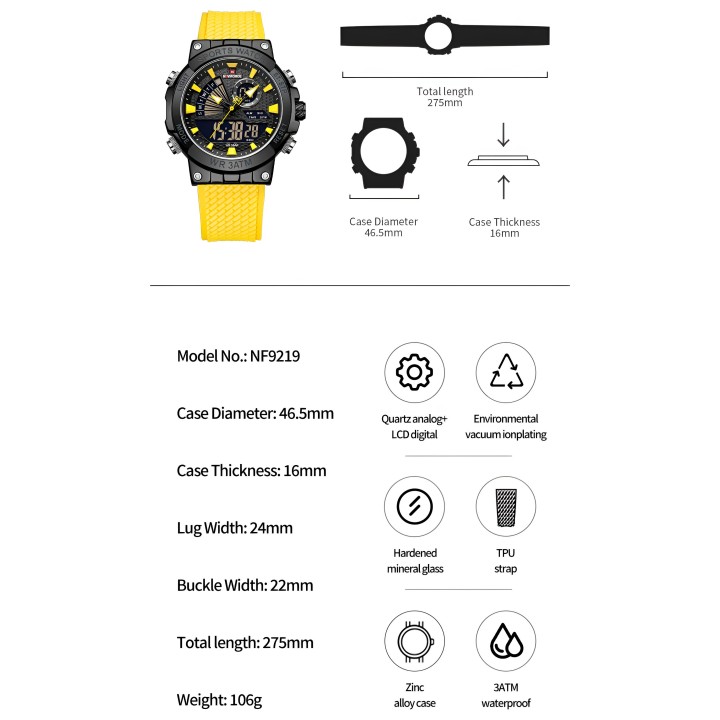 Reloj Naviforce Casual Nf9219 Crono Hombre Goma + Estuche