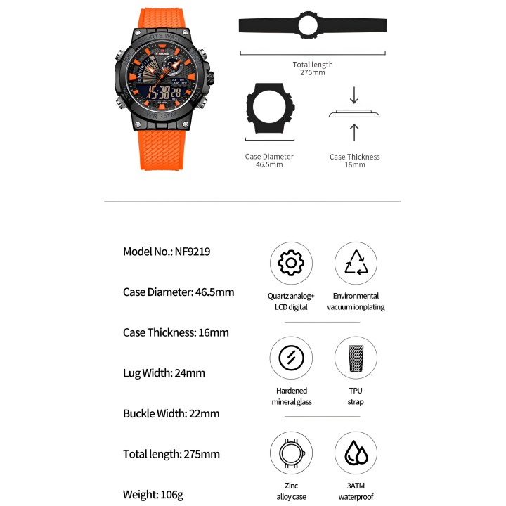 Reloj Naviforce Casual Nf9219 Crono Hombre Goma + Estuche
