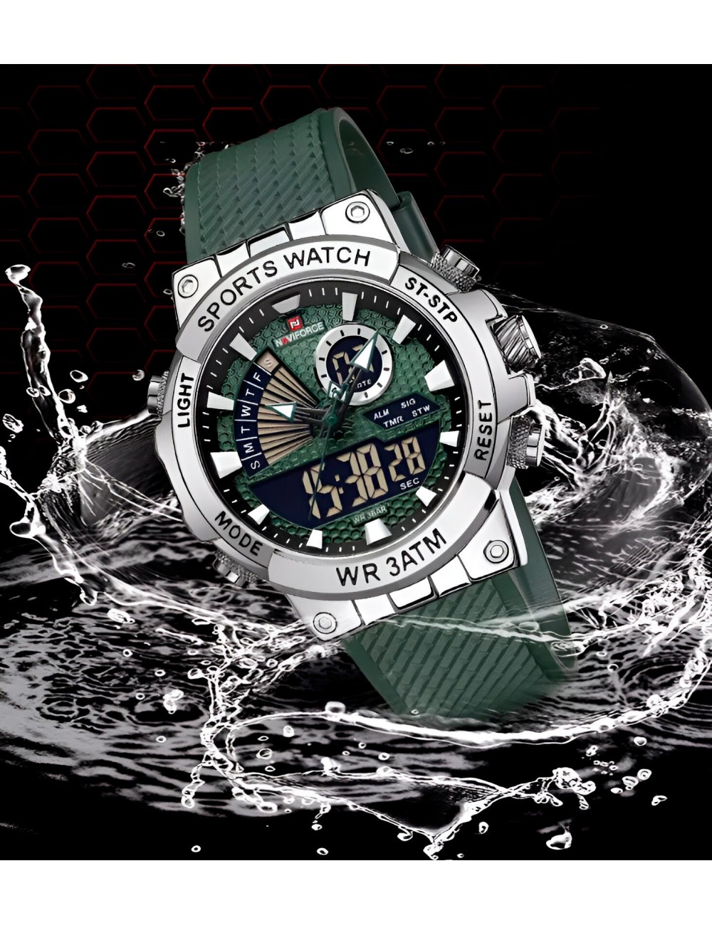 Reloj Naviforce Casual Nf9219 Crono Hombre Goma + Estuche