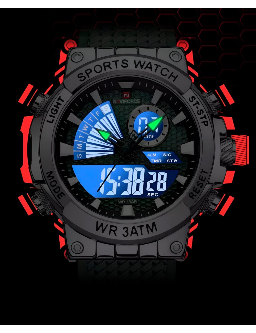 Reloj Naviforce Casual Nf9219 Crono Hombre Goma + Estuche