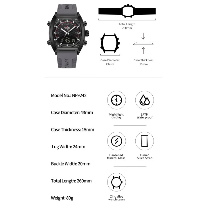 Reloj Naviforce Casual Nf9242 Crono Hombre Goma + Estuche