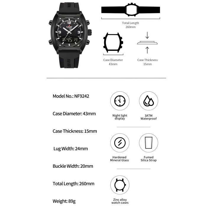 Reloj Naviforce Casual Nf9242 Crono Hombre Goma + Estuche