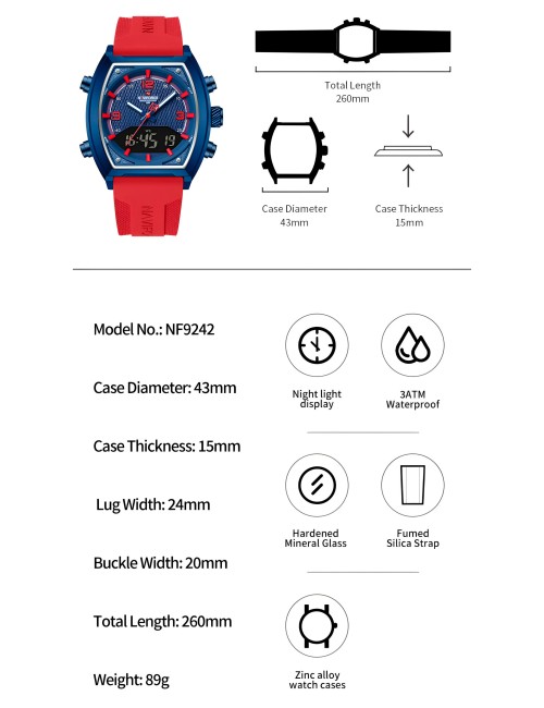 Reloj Naviforce Casual Nf9242 Crono Hombre Goma + Estuche