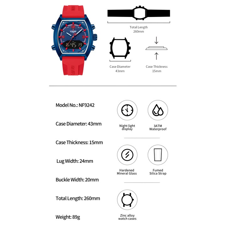 Reloj Naviforce Casual Nf9242 Crono Hombre Goma + Estuche