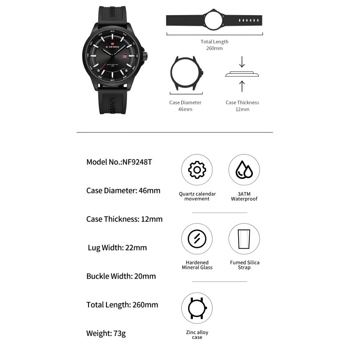 Reloj Naviforce Casual Nf9248t Crono Hombre Goma + Estuche