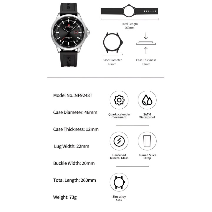 Reloj Naviforce Casual Nf9248t Crono Hombre Goma + Estuche