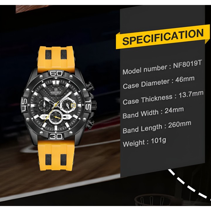 Reloj Naviforce Casual Nf8019 Crono Hombre Goma + Estuche