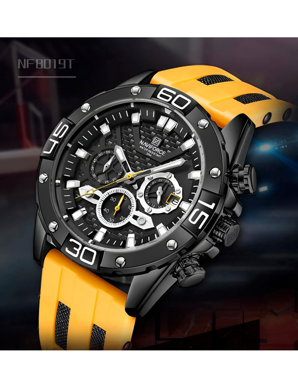 Reloj Naviforce Casual Nf8019 Crono Hombre Goma + Estuche