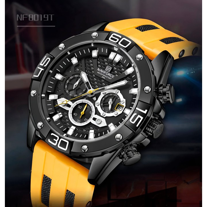 Reloj Naviforce Casual Nf8019 Crono Hombre Goma + Estuche