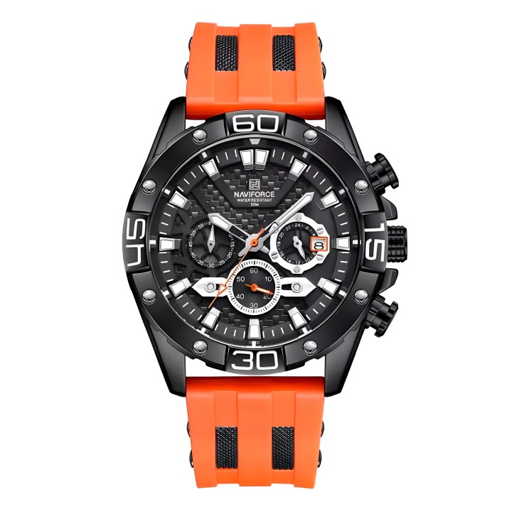 Reloj Naviforce Casual Nf8019 Crono Hombre Goma + Estuche