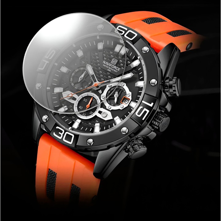 Reloj Naviforce Casual Nf8019 Crono Hombre Goma + Estuche