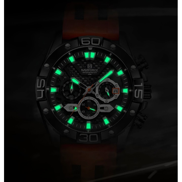 Reloj Naviforce Casual Nf8019 Crono Hombre Goma + Estuche