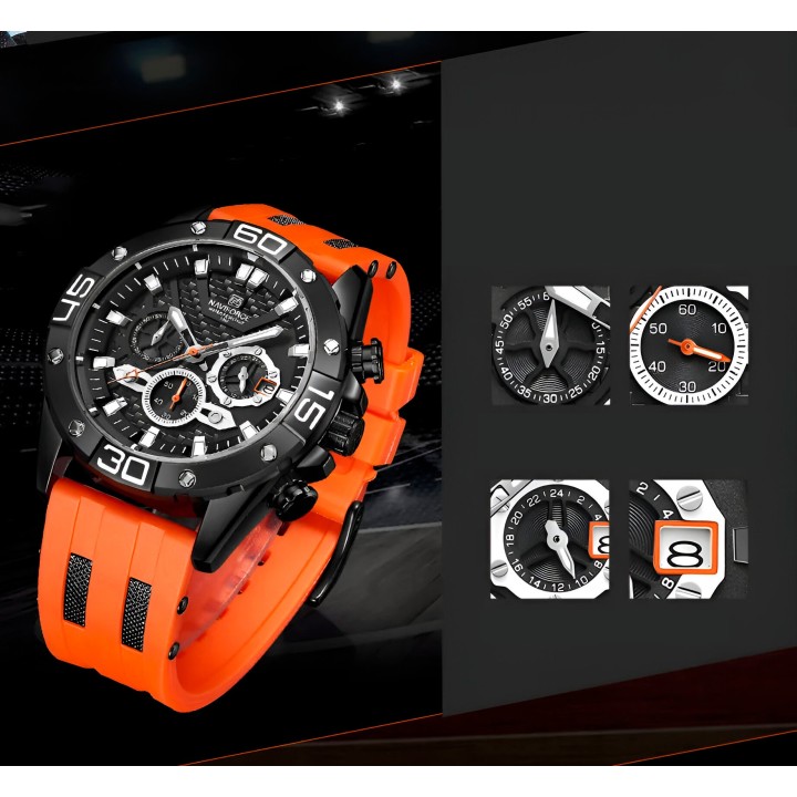 Reloj Naviforce Casual Nf8019 Crono Hombre Goma + Estuche