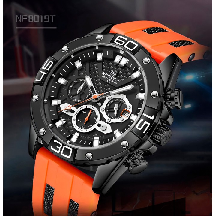 Reloj Naviforce Casual Nf8019 Crono Hombre Goma + Estuche