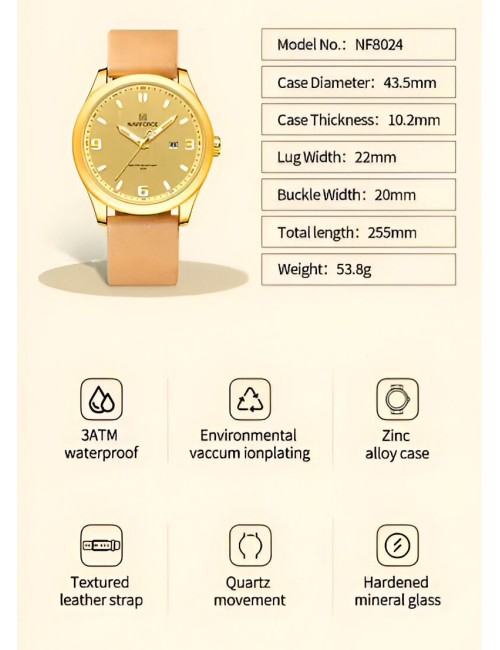 Reloj Naviforce Casual Nf8024 Crono Hombre Cuero + Estuche